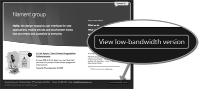 screenshot of Filament Groups website homepage highlighting the
EnhanceJS toggle link