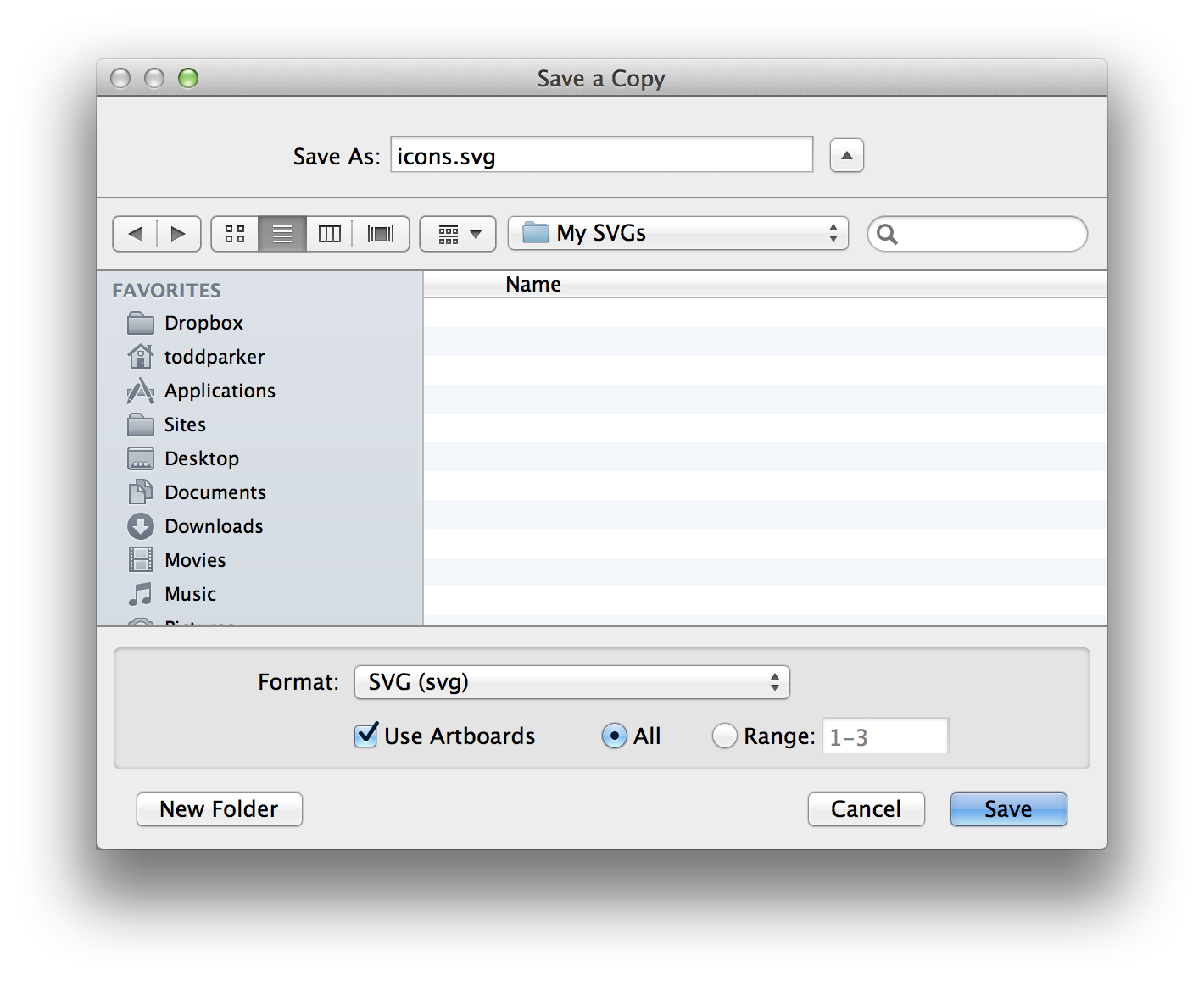 screenshot of adobe illustrator svg save dialog